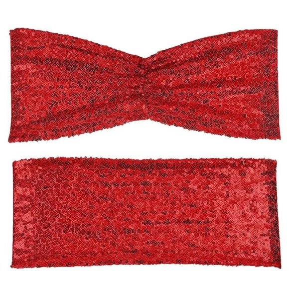 50 pack Red Sequin Chair Sashes Bands Bows Wedding Party 14x6" Decor - New - Picture 1 of 5